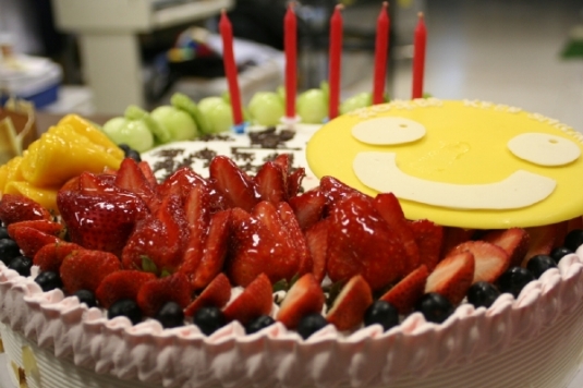A special birthday cake awaits Jackie.  It says Keep Smiling.