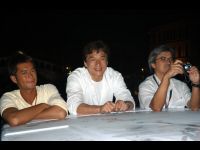 Onboard the water taxi with Louis Koo and Rob-B-Hood director Benny Chan.