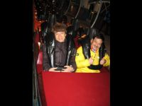 Jackie on the Ocean Park rollercoaster with Tony Wong.