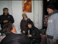 Talking during a break from night shooting at Yau Ma Tei Fruit Market.