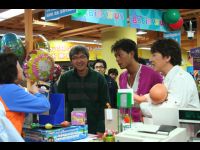 Filming at Toys-R-Us. The woman who played the clerk was very funny and no one could keep a straight face!