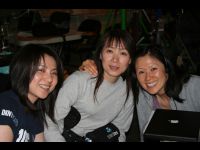 Jackie's assistants Osumi and Dorothy with dialogue coach Diana Weng.