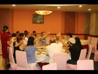 Jackie shares a toast with the director, producers, cast, and other crew of The Forbidden Kingdom.