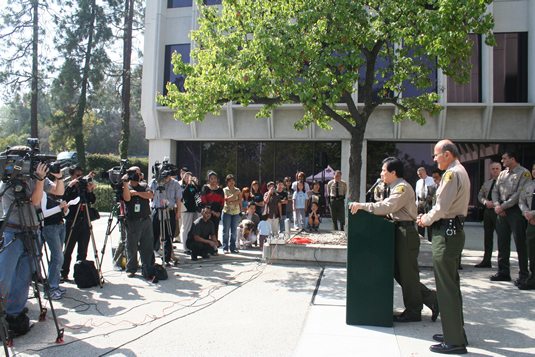 Talking to reporters after PSA filming.