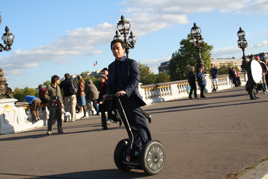 Jackie rides his Segway PT in Paris.