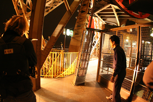 Filming at the Eiffel Tower.