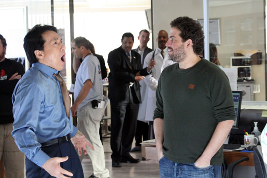 Jackie on the hospital set with director Brett Ratner.