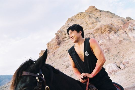 On horseback rehearsing a scene in Lanzhou.