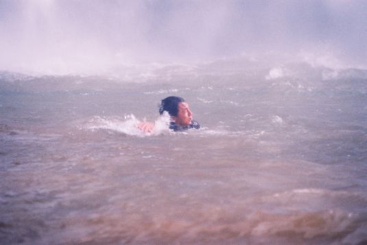 Swimming in the freezing water.