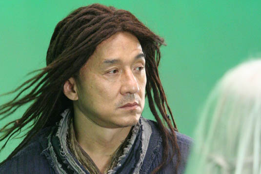 Filming in front of the green screen.