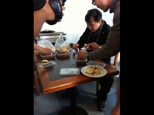 Eating "Chinese burgers."