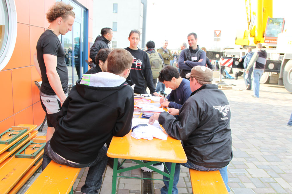 Signing for fans.